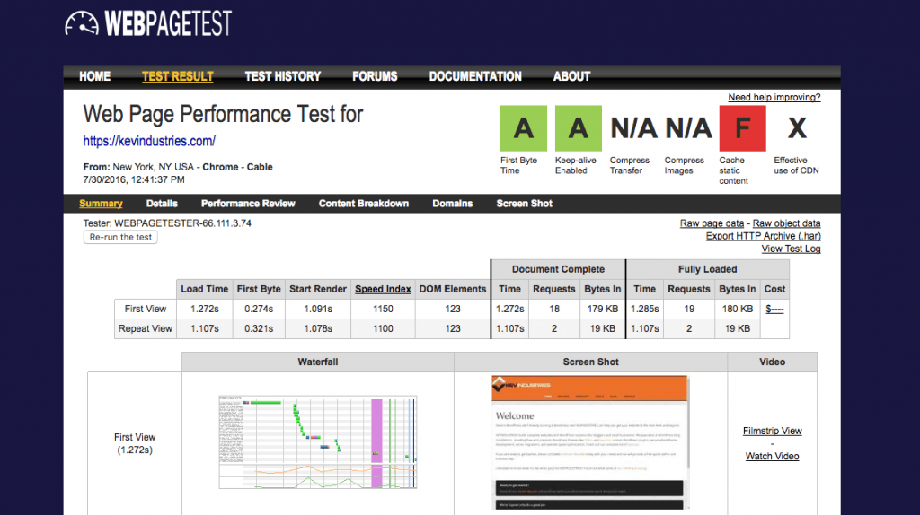 Web Page Test screenshot